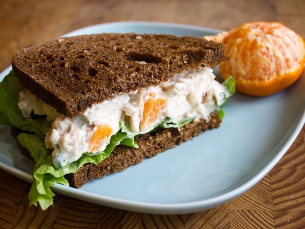 Smoked Chicken salad sandwich on a plate